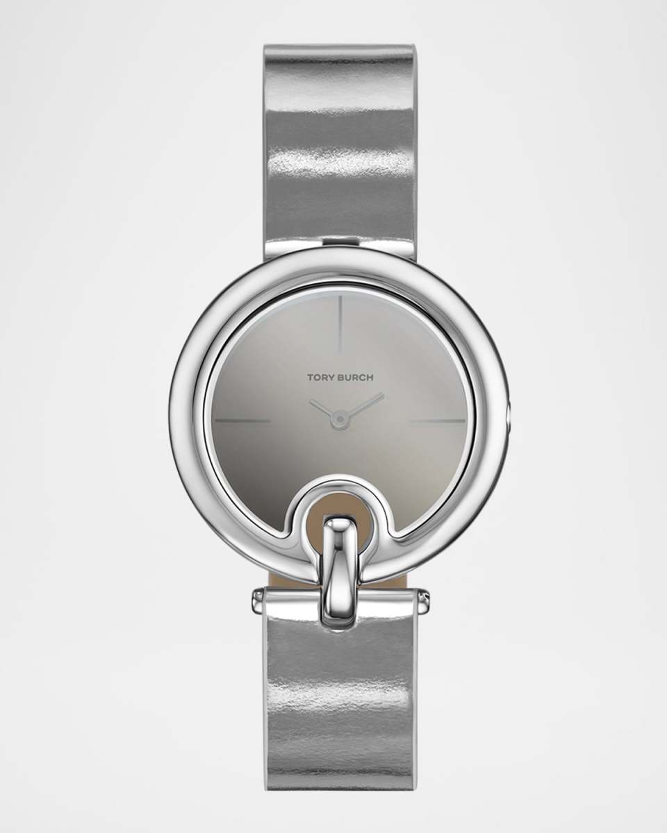 Pierced 36mm Watch with Silver Metallic Leather Strap